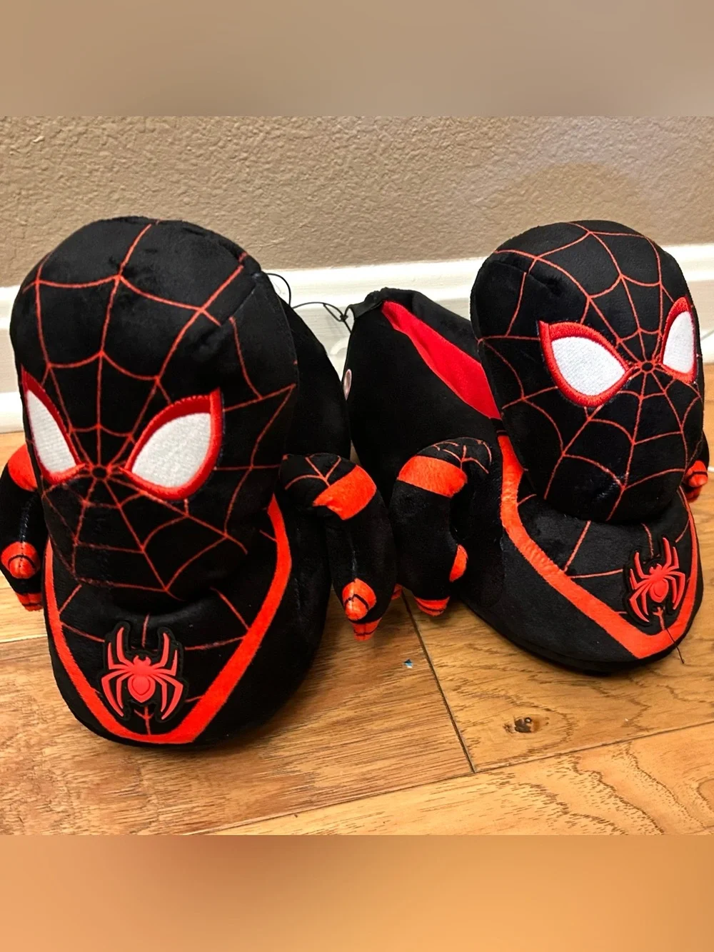 Kids' Marvel Spider-Man 3D Plush Slippers - Black Size 6 New
